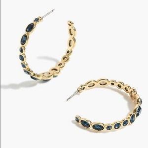J. Crew Gold Hoop Earrings with Navy Blue Stones